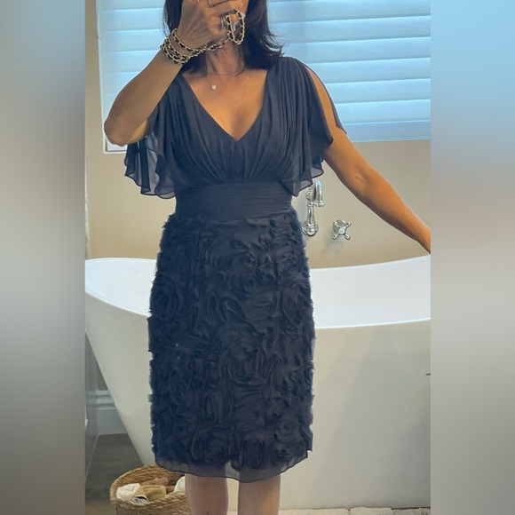 🩷JS Collections, blueish periwinkle flutter sleeves embellished ribbon dress 0 - Picture 4 of 11